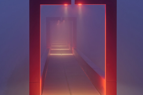 Pont rouge dans la brume de Catherine Jacquemin